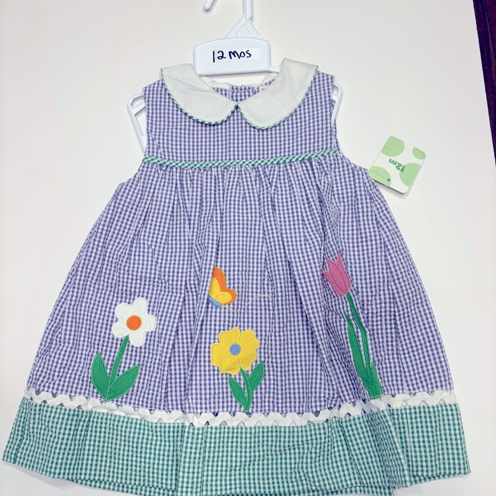 PETIT AMI ZU DRESS 12 MONTHS PURPLE SEERSUCKER WITH WHITE COLLAR
